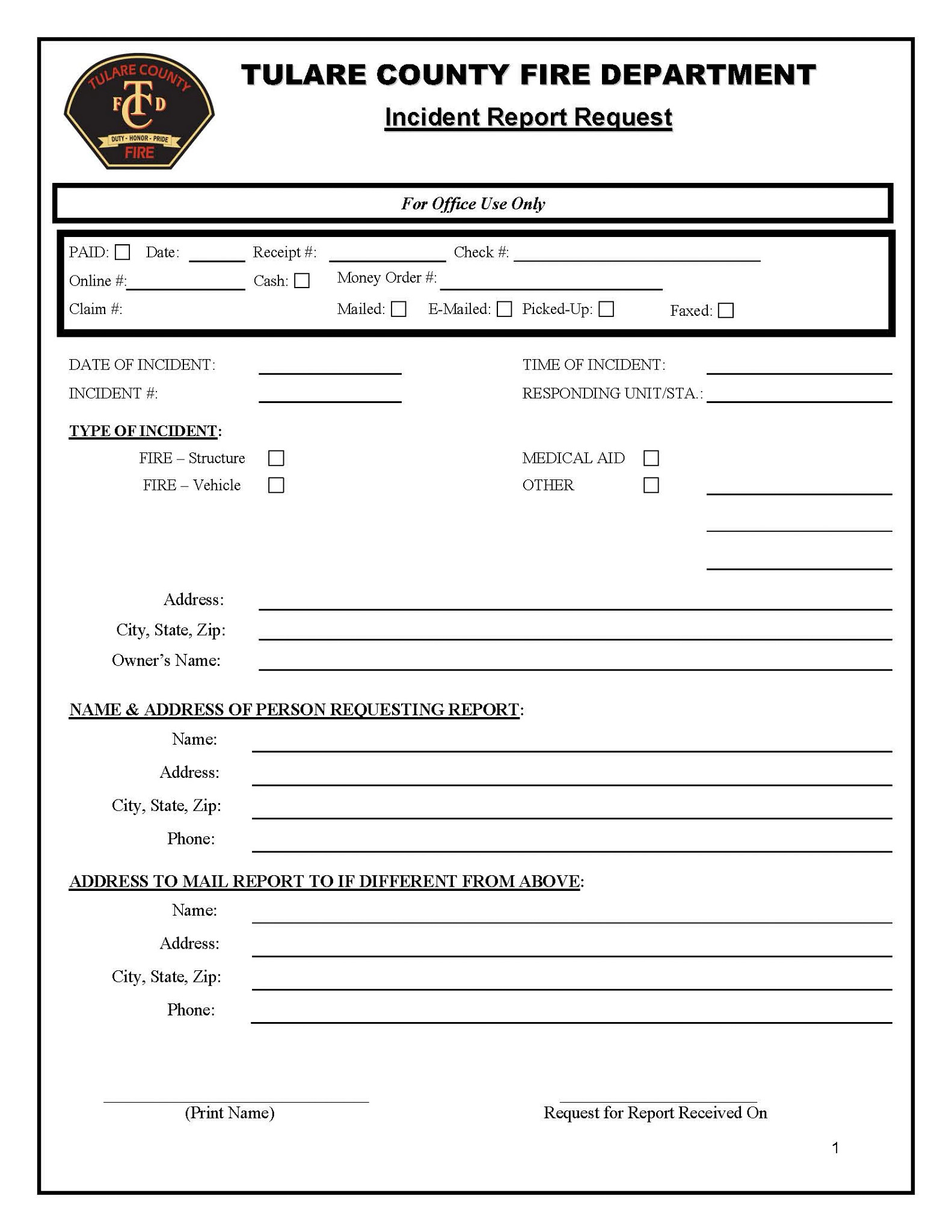 Incident Report Request Form