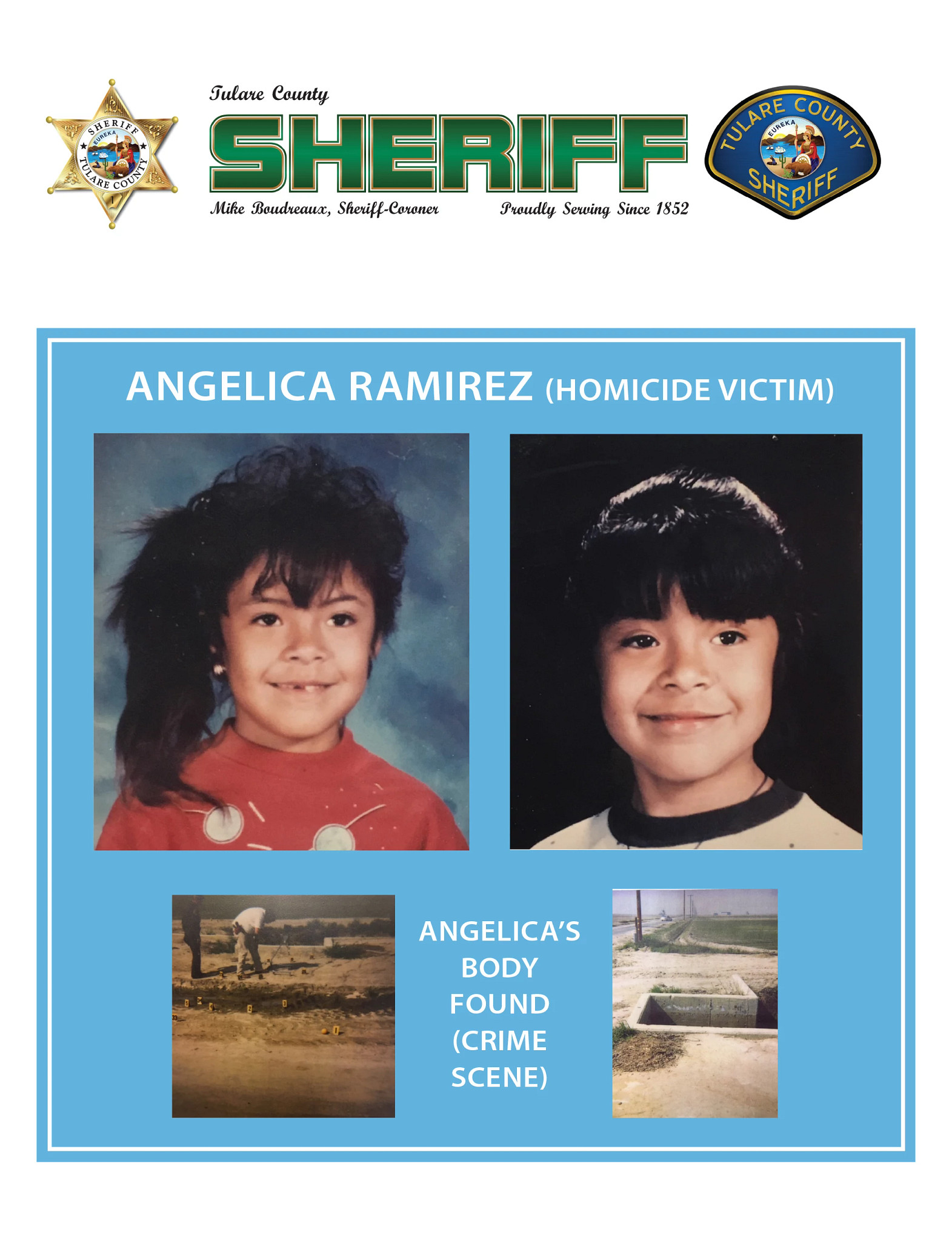 TCSO Detectives Solve Nearly 30-Year-Old Murder of 10-Year-Old Girl Kidnapped from Visalia Swap Meet